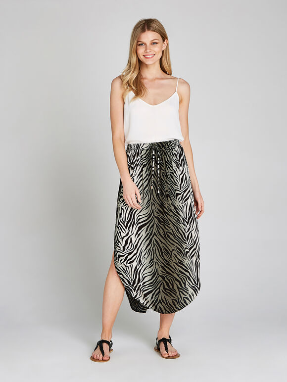Zebra Print Skirt, Khaki, large