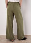 Linen Blend Wide Leg Trousers, Khaki, large