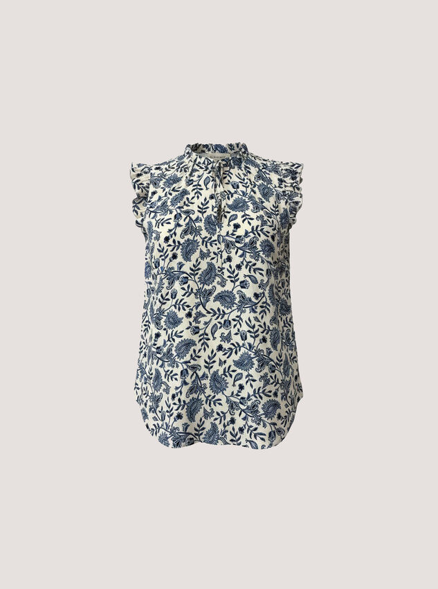 Painterly Paisley Ruffle Top, Cream, large