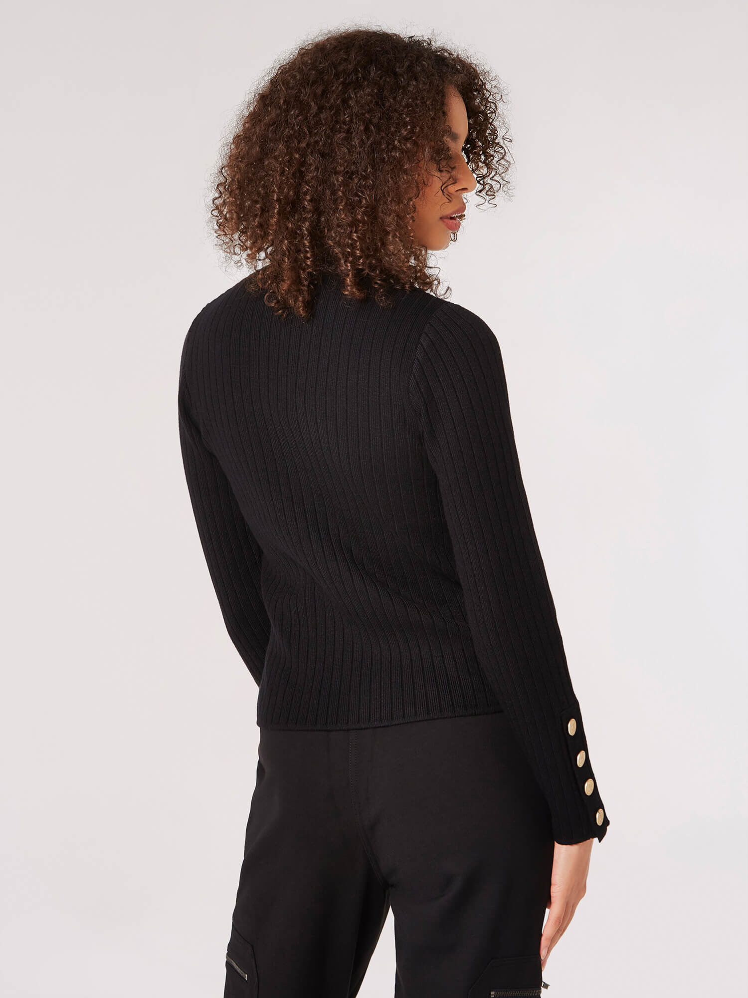 Gold Button Ribbed Jumper Apricot Clothing