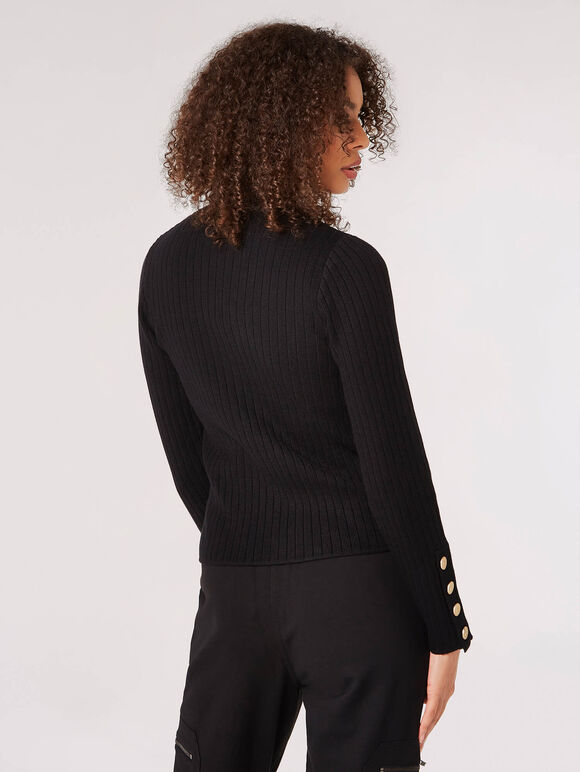 Gold Button Ribbed Jumper, Black, large