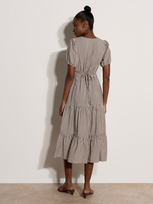 Stripe Wrap Midaxi Dress, Brown, large