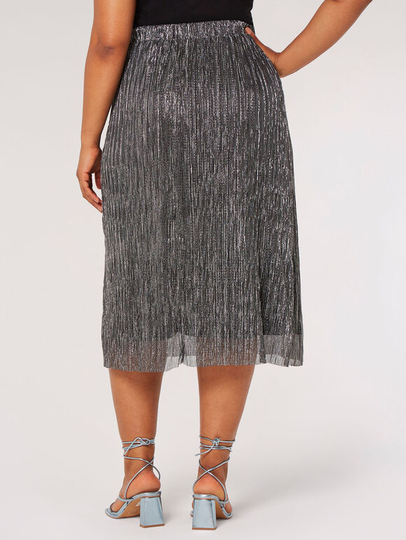 Lurex Plisse Midi Skirt, Light Grey / Silver, large
