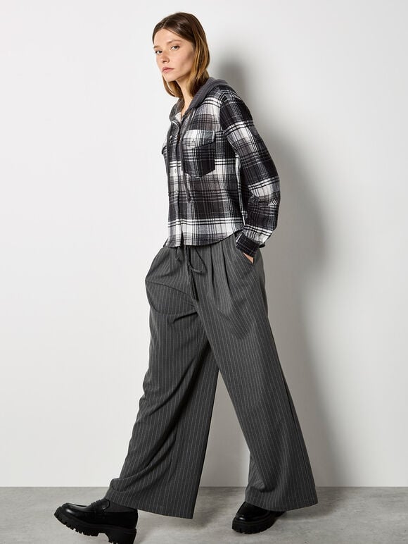 Textured Hooded Check Shirt, Grey, large