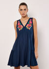 Embroidered Blooms Swing Mini Dress, Navy, large