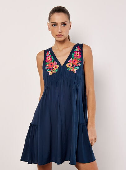 Embroidered Blooms Swing Mini Dress