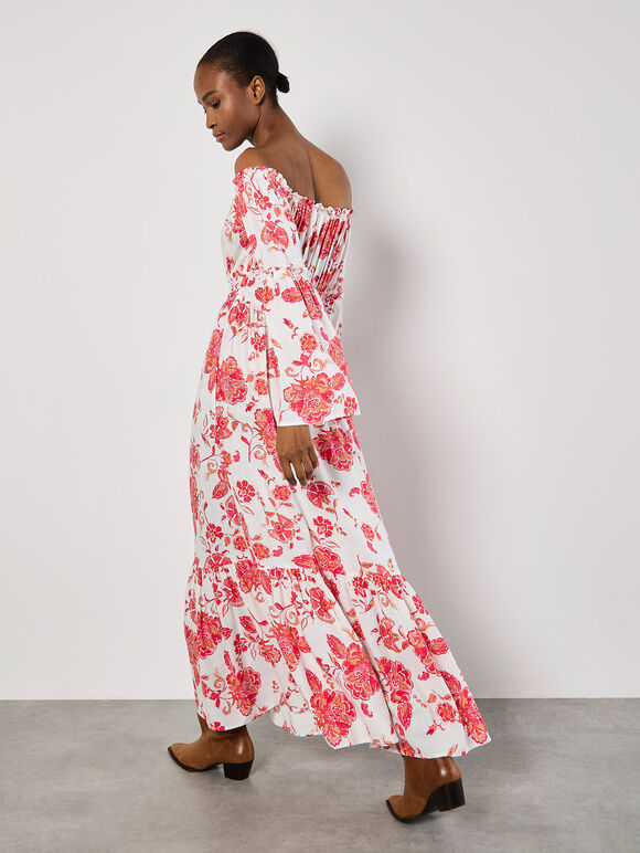 Floral Bardot Maxi Dress, Cream, large
