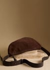 Suede Half Moon Crossbody Bag, Brown, large