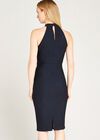 Halter Neck Rouged Bodycon Dress, Navy, large