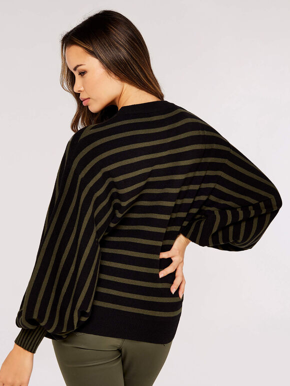 Stripe Rib Boxy Jumper, Khaki, large