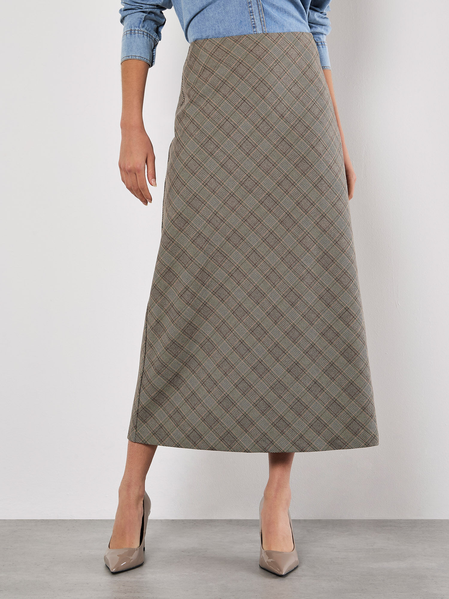 Heritage Check Bias Maxi Skirt | Apricot Clothing