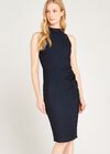 Halter Neck Rouged Bodycon Dress, Navy, large