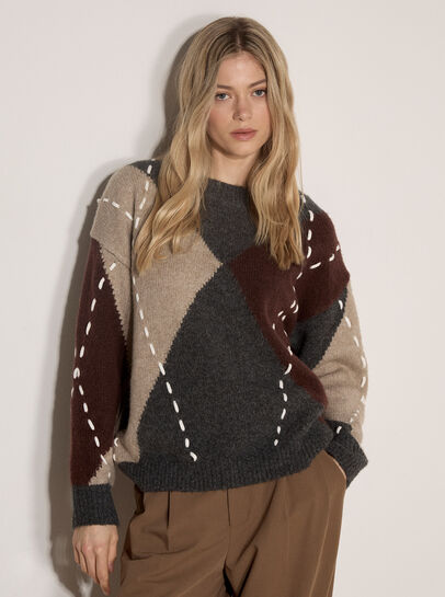 Argyle Diamond Colour Block Jumper