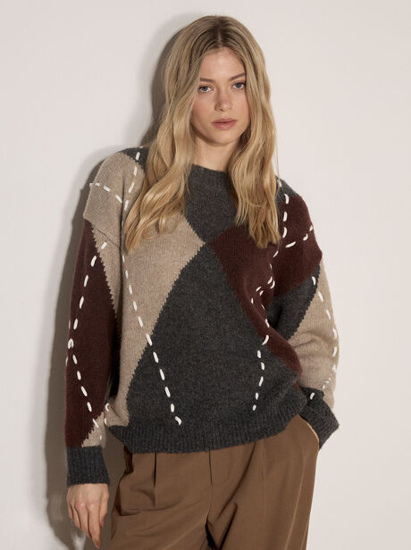 Argyle Diamond Colour Block Jumper