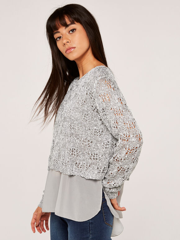 Sequin Chiffon Layered Knit Top | Apricot Clothing