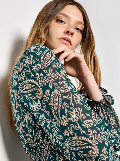 Paisley Print Chiffon Midi Dress