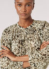 Floral Silhouette Chiffon Blouse, Khaki, large