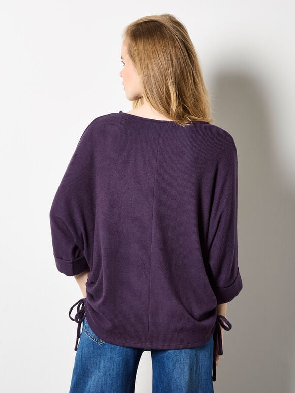 Soft Touch Drawstring Batwing Top, Purple, large