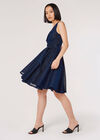 Metallic Pleat Skater Mini Dress, Navy, large