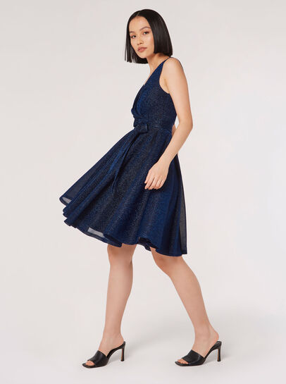 Metallic Pleat Skater Mini Dress