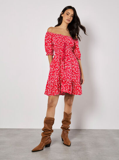 Sarasa Floral Bardot Mini Dress