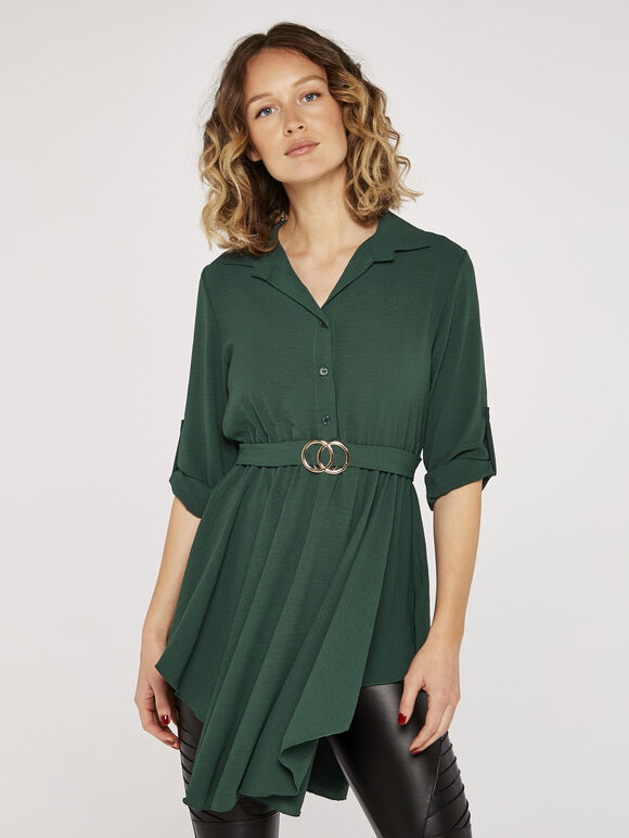 Hanky Hem Belted Top, Green, large
