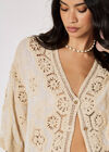 Oversized Crochet Embroidered Mesh Cardigan, Stone, large