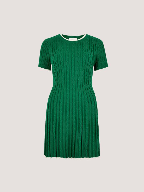 Cable Knit Skater Mini Dress, Green, large
