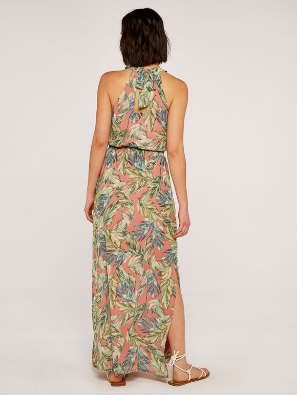 Tropical Chiffon Halter Maxi Dress, Pink, large