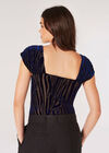 Zebra Ruched Shoulder Bodysuit, Navy, large