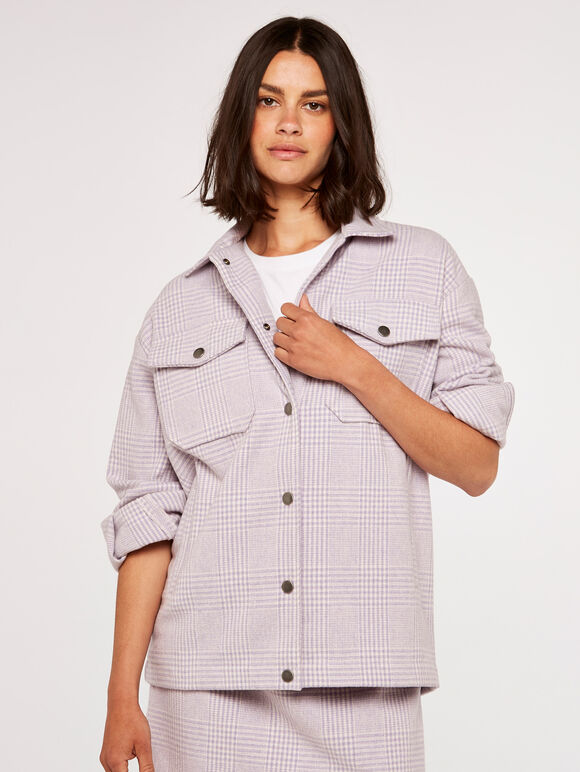Check Wool Shacket, Lilac, large