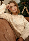Pearl Embellished Cable Knit Jumper, Cream, large