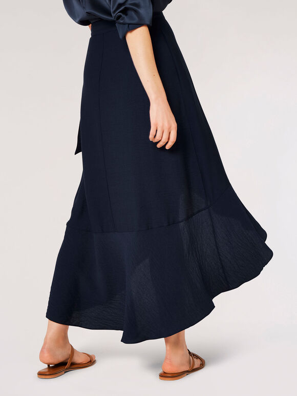 Ruffle Wrap Maxi Skirt, Navy, large