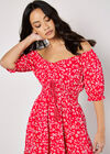 Sarasa Floral Bardot Mini Dress, Red, large
