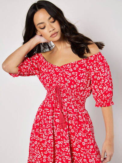 Sarasa Floral Bardot Mini Dress