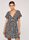 Floral Tie Front Dress, Navy, large