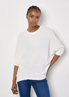 Textured Cotton Blend Top, White, large
