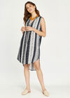 Batik Stripes Curved Hem Dress, Navy, large