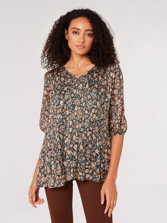 Floral Lurex Top, Green, large