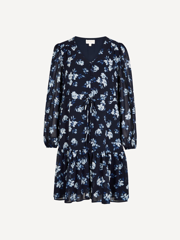 Chiffon Floral Print Mini Dress, Navy, large