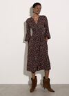 Ditsy Floral Crepe Midi Dress, Black, large