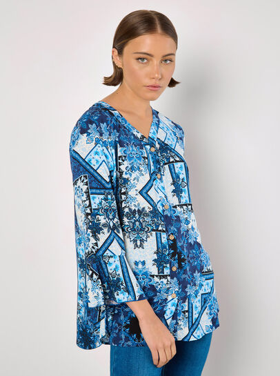 Patchwork Scarf Print Blouse