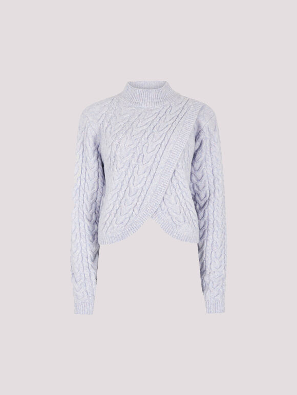 Cable Knit Wrap Jumper, Blue, large