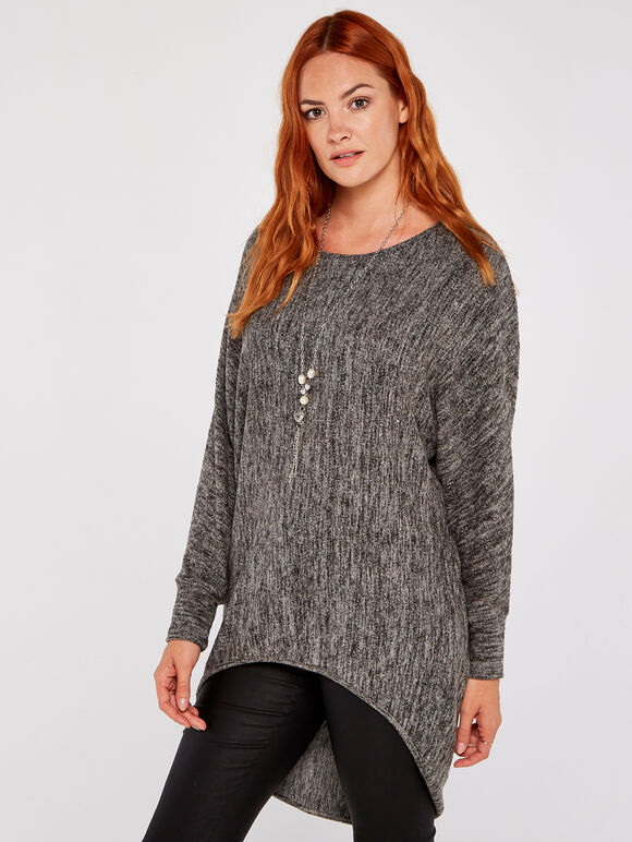 Grey Necklace Batwing Top, Dark Grey - Charcoal, large