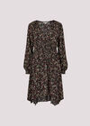Ditsy Floral Smocked Mini Dress, Black, large
