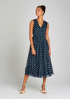 Navy Polkadot Mesh Ribbon Tie Midi Dress, Navy, large