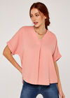 Textured Cotton Pleat Front Top, Pink, large