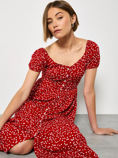 Mini Heart Print Midi Dress