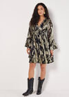 Gold Foil Paisley Mini Dress, Black, large