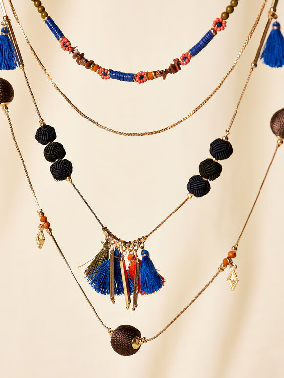 Blue Tassle Necklace, Blue, large